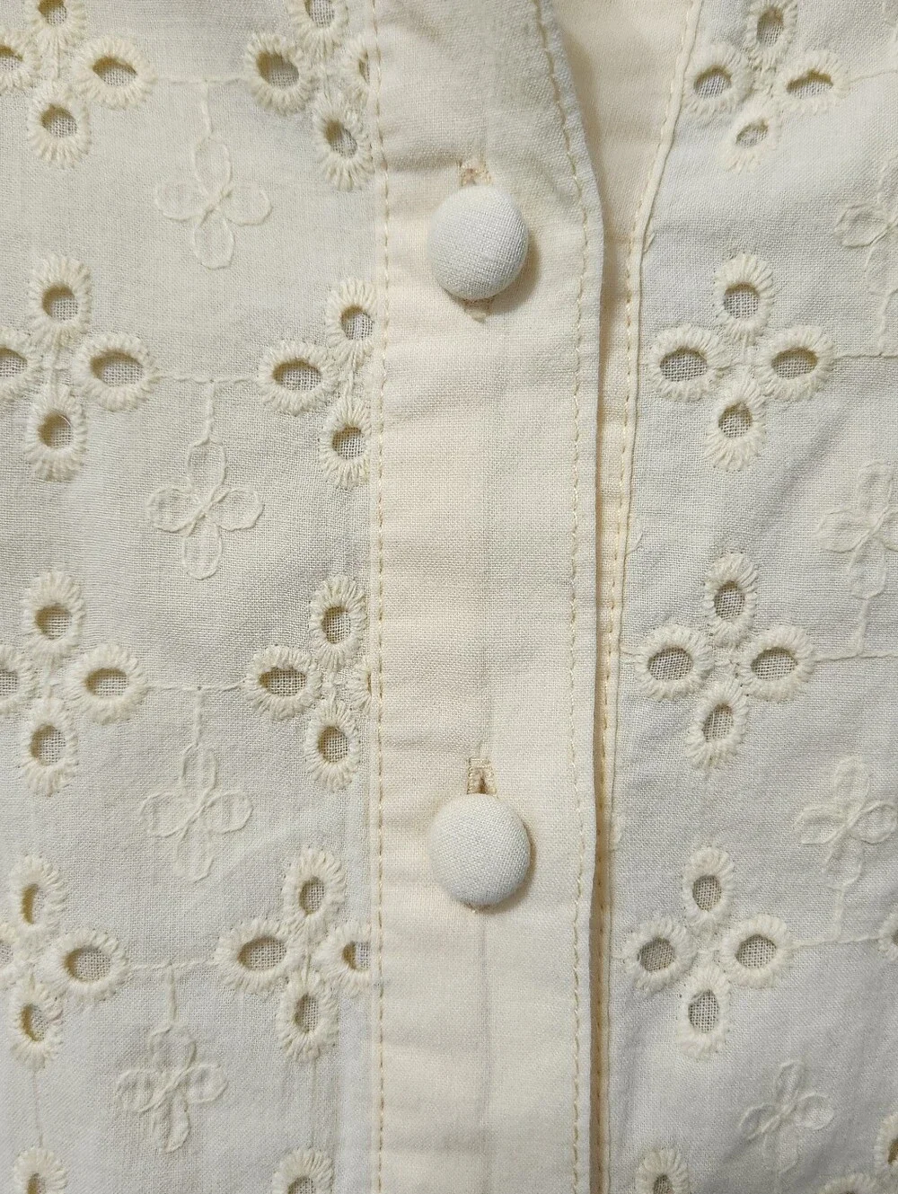 Yellow Eyelet 100% Cotton Short Sleeve Button Up Shirt Lined Floral Embroidered